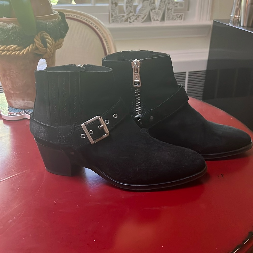 All Saints boot made in Portugal black suede strap with buckles adjustable